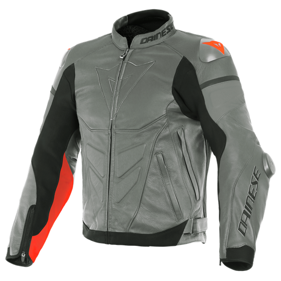 Motorcycle Jacket DAINESE SUPER RACE charcoal gray/fluo-red