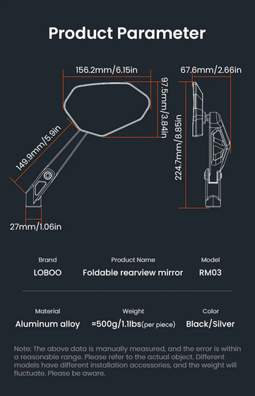 LOBOO Składane lusterka wsteczne (para) (10.1.11003.001.11)