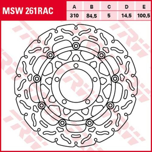 TRW LUCAS ZF TARCZA HAMULCOWA PRZÓD TRIUMPH DAYTONA 600 '03-'04, SPEED FOUR '02-'05, TT 600 '00-'03, DAYTONA 675 '06-'12, STREET TRIPLE 675 '08-'12 (310X84,5X5MM) WAVE