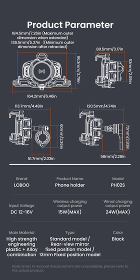 LOBOO Uchwyt na telefon PH02S (pod lusterko, ≤10.2mm) (10.3.08002.124.11)
