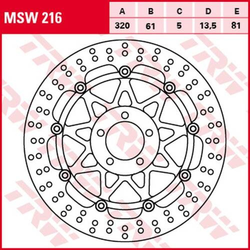 TRW LUCAS ZF TARCZA HAMULCOWA PRZÓD KAWASAKI ZX-7R/RR '96-'02, ZXR 750 '91-'95, ZX-9R '94-'04, ZZR 1100 '93-'01, ZX-12R '00-'03, ZZR 1200 '02-'05, VN 1500/1600 MEAN STREK '02-'05, SUZUKI VZ 1600 MARAUDER '04-'05 (320X61X5MM)