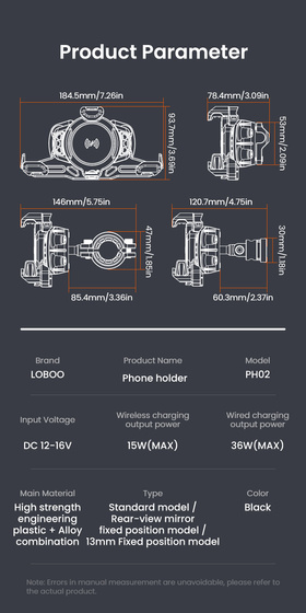 LOBOO Uchwyt na telefon PH02S (z modułem ładowania, 13mm) (10.3.08002.130.11)