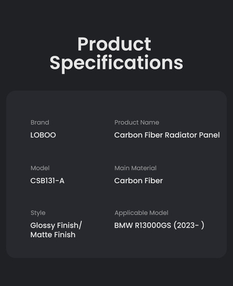 LOBOO Panel chłodnicy z włókna węglowego (czarny metal) do BMW R1300GS (2023-) Carbon Fiber Radiator Panel (10.3.32131.001.11)