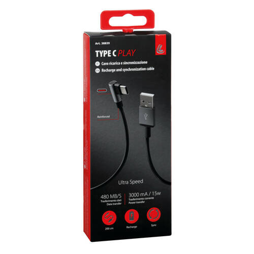 38839 Cable 90° Usb > Lightning - 200 cm – Black