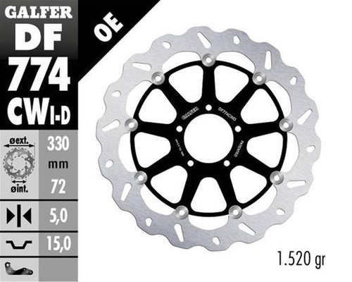 GALFER TARCZA HAMULCOWA PRZÓD DUCATI 1098 '07-'08; 1198S/R '09-; 1103/1199/1299 PANIGALE '12-; MULTISTRADA 1103 V4 '21-23 (PRAWA) (WAVE FLOATING) (330X72X5MM)