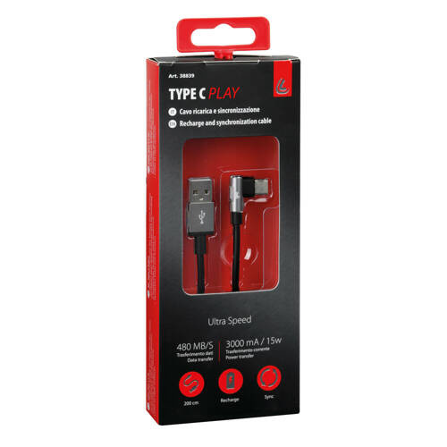 38839 Cable 90° Usb > Lightning - 200 cm – Black