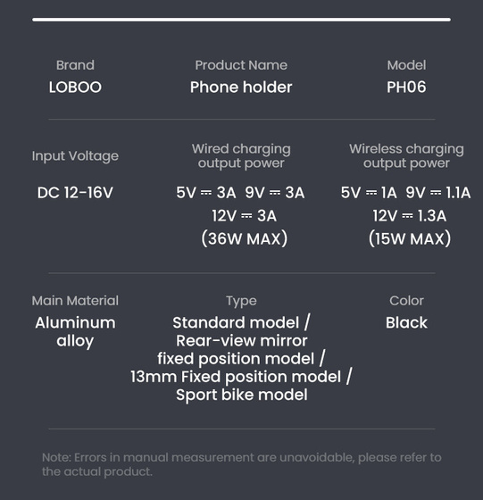 LOBOO Uchwyt na telefon PH06 (z modułem ładowania, 13mm) (10.3.08006.002.11)