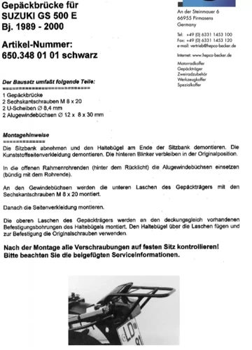 Suzuki GS 500 E (1989-2000) stelaż pod kufer centralny