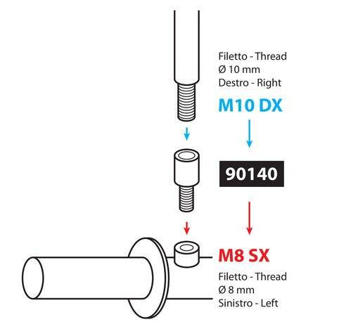 90140 Adapter do lusterka gwint prawy Ø 10 mm na lewy Ø 8 mm