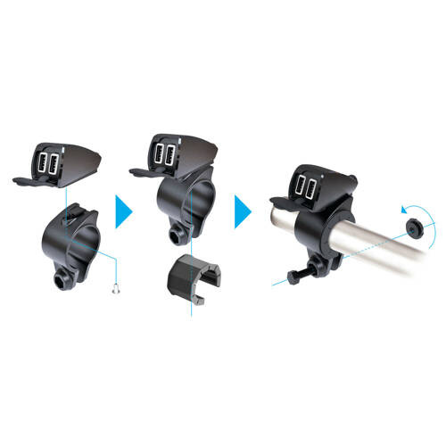 38828 Usb-Fix Trek, rainproof double USB charger, handlebar fixing - Ultra Fast Charge - 5400 mA – 12/24V