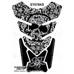 MOTOGRAFIX TANKPAD HAWAIIAN ALOHA SKULL SILVER/BLACK ST076KS