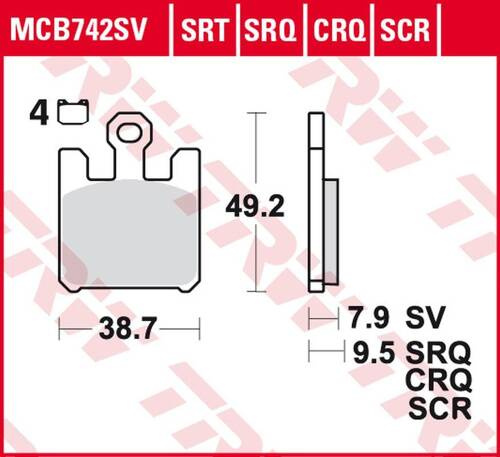 TRW LUCAS ZF KLOCKI HAMULCOWE KH369/4 SINTER ROAD/TRACK KAWASAKI ZX-6RR 600, ZX-6R 636 '03-'06, ZX-10R '04-'07, ZX-12R '04-'06, SUZUKI GSX-R 1000 '03, DERBI MULHACEN 659 '05, PRZÓD
