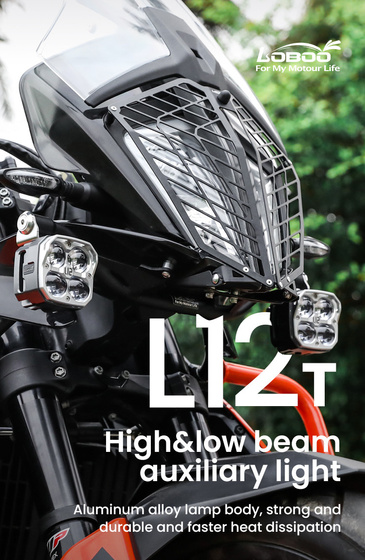 LOBOO L12T światło drogowe i mijania pomocnicze pasuje do rur o średnicy 22/25/28 mm (czarne) (10.1.01003.001.13)