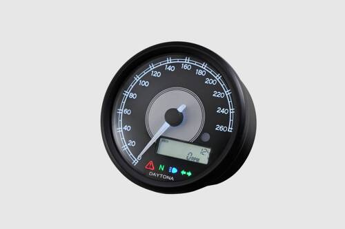 87791 VELONA80" ELECTRICAL SPEEDOMETER 260 KM/H MPH, WHITE LED, BLACK