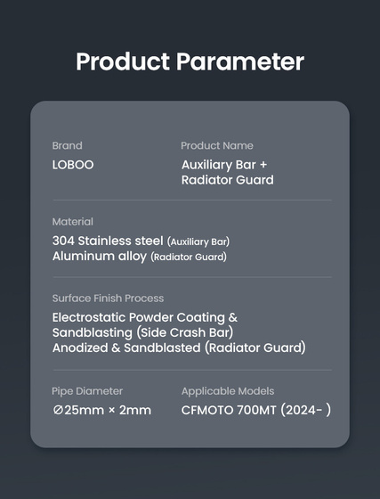 LOBOO Crash Bar boczne oraz osłony chłodnicy do CFMOTO 700MT ADV (2025-) czarne (10.3.01613.001.11)