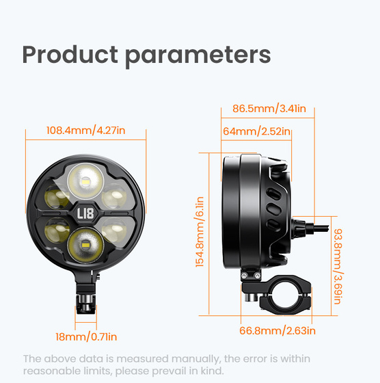 LOBOO L18S światło drogowe i mijania pomocnicze (czarne) (10.1.01018.001.01)